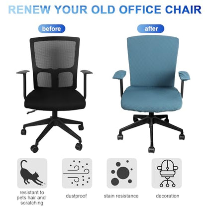 Tallew 4 Pcs Office Chair Covers Set Computer Universal Protective Stretchable Chair Seat Covers Desk Armrest Slipcovers Pads Office Cushion Backrest for Rotating (Azure Blue) - color: Azure Blue