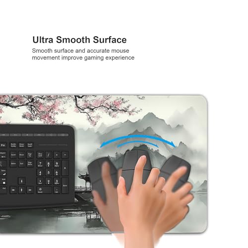 Extra Large Mouse Pad, Chinese Ink Wash Painting Design, 35.4x15.7 Inches, Gaming Keyboard Pad with Stitched Edges and Anti-Slip Rubber Base Plum Blossom - color: Ink plum blossoms