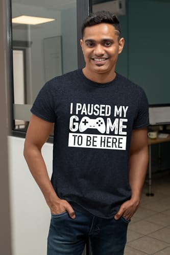 I Paused My Game to Be Here t Shirt Gamer Gifts for Men Gaming Funny Graphic Tees - color: Charcoal Black, size: X-Large