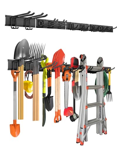 PIYILO 64 inches Garage Tool Organizer Wall Mount, Garden Tool Organizer Rack Heavy Duty, Hanging Storage Organization Racks Holder with 10 Hooks, for Lawn Tools, Shovel, Shed - size: 64 inch 10-Hook
