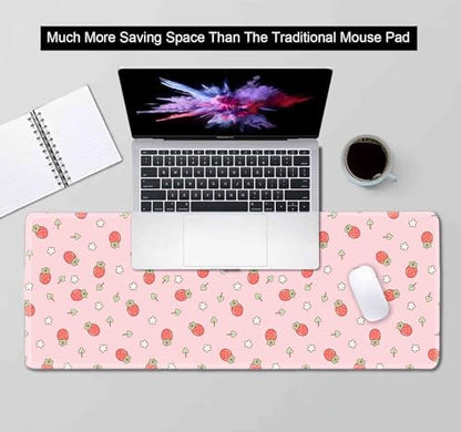 Pink Cute Desk Mat, Strawberries Mouse Pad XL, Aesthetic Hearts Desk Pad, Pastel Kawaii Deskmat, Laptop Office Gaming Computer Home Mice Mat Mousepad Stylish Office Gift, 31.5 X 11.8 Inch - color: Pastel Strawberry