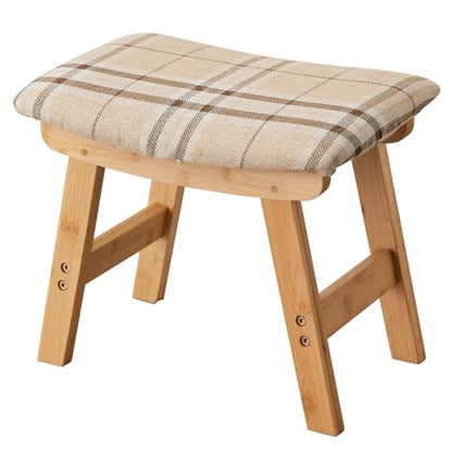 Kitsanery Foot Stool,Ottoman,Bamboo Small Sofa Foot Rest Under Desk,Extra Seating for Living Room, Bedroom and Kitchen (Natural Stool Legs - Stripes Surface) - color: Natural Stool Legs - Stripes Surface
