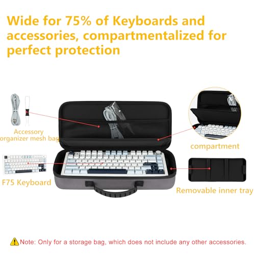 75% Keyboard Case, Hard Shell Travel Carrying Bag for Aula F75 | Fits Aula F75, ASUS ROG 75% & Similar – Hard Shell, Soft Lining, Dustproof, Mesh Pocket for Accessories
