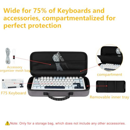 75% Keyboard Case, Hard Shell Travel Carrying Bag for Aula F75 | Fits Aula F75, ASUS ROG 75% & Similar – Hard Shell, Soft Lining, Dustproof, Mesh Pocket for Accessories
