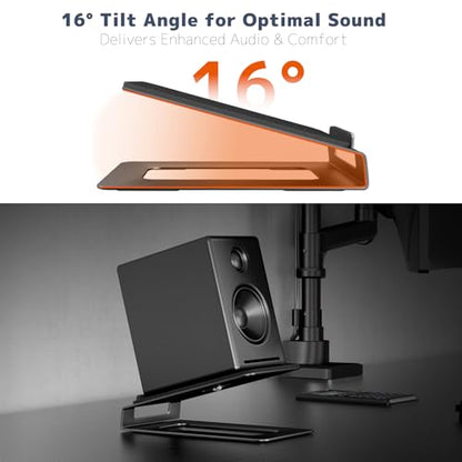 Desk Speaker Stands for Most Bookshelf Speakers,22 lbs Capacity, 16° Tilt Angle Speaker Risers with Anti-Vibration Pads,Compact for 3"-4" Studio Monitors,Space-Saving Stands for PC Speakers,Black - size: Height: 2.87"