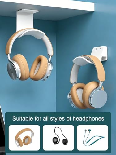 2-Pack Wall Mount Headphone Hanger, Adhesive Screw-in Headset Holder Hook, Under Desk Curved Headphone Stand for Gaming PC, PS5, Xbox Accessories, White - color: White A(2 Pack)