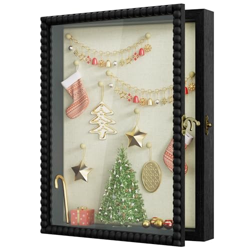 Love-KANKEI Shadow Box Frame 11x14, Deep Large Shadow Box Display Case with Unique Beads Door and Glass Window, Wood Memory Box for Pictures,Medals,Memorabilia,Collections Black - color: Black, size: 11x14