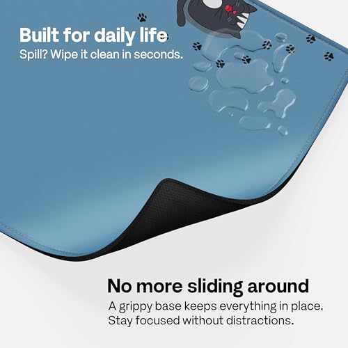 Pixio Mouse Pads - 36 x 16 inch XXL Deep Blue Cats Multifunctional Large Desk Mats for Gaming, Office, Desktop Anti-Slip Waterproof Washable Computer Mouse Mat - color: Blue Deep Blue Cats