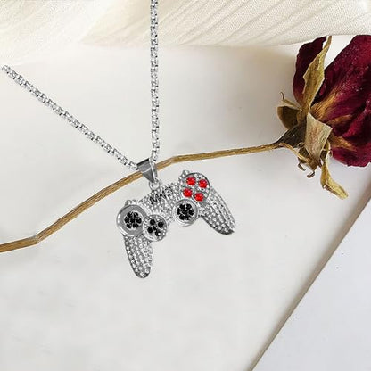 Colorful Crystal Game Controller Necklaces Punk Hip Hop Friendship Game Console Necklace for Best Friends - color: Silver