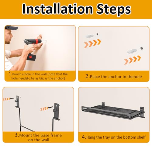 BABKAS 4 Pack Garage Wall Shelving,16.5" x 12.2" Garage Shelving Wall Mounted for Garage, Office,Laundry Room,Basement,Closet and Kitchen, Holds Up to 320 Lbs