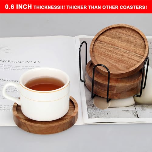 4 Pcs Farmhouse Wooden Coasters with Holder Cute Wood Drink Coaster Set Outdoor Beer Costers Home Decoration Coffee Table Decor Gift Cup Coaster Bar Kitchen Dining Table Accessories Modern Coasters - style: 4 Pcs Round