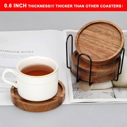 4 Pcs Farmhouse Wooden Coasters with Holder Cute Wood Drink Coaster Set Outdoor Beer Costers Home Decoration Coffee Table Decor Gift Cup Coaster Bar Kitchen Dining Table Accessories Modern Coasters - style: 4 Pcs Round