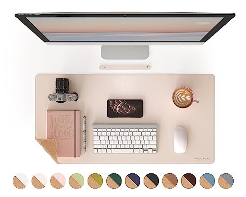 RENMTURE Dual-Sided Mouse Pad, Natural Cork & PU Leather Large Desk Pad for Office and Home Work, Desk Protector Non-Slip, Waterproof, Easy Clean (Apricot, 32"x16") - color: Apricot, size: 16" x 32"