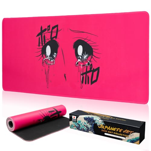 BELLEMOND Japanese Art Desk Mat | Large 31.5x11.8in Anime Mouse Pad for Keyboard & Mouse | Non-Slip Base, Water-Repellent | Original Japanese Design | Crying Girl - Tears of Pink Emotion - color: Crying Girl - Tears of Pink Emotion