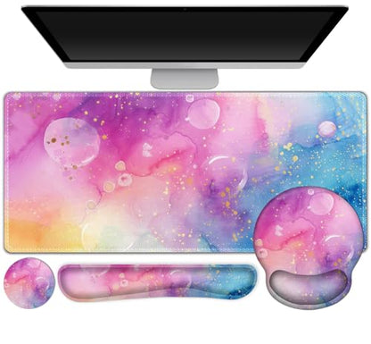 ARTSO Large Mouse Pad and Keyboard Wrist Rest, Ergonomic Mouse Pad with Wrist Support, Non-Slip Desk Mat Protector for Office, Home -Blue Pink Ink Marble - color: Blue Pink Ink Marble