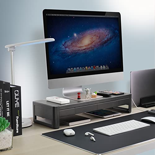 meatanty 3 In 1 Monitor Stand Riser with 2 Drawers,1 Wireless Charging Module and 4 USB Ports,Metal Computer Stand Support Transfer Data & Charging,Desk Organizer for PC,iMac (21 inches) - size: Large