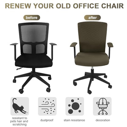 Tallew 4 Pcs Office Chair Covers Set Computer Universal Protective Stretchable Chair Seat Covers Desk Armrest Slipcovers Pads Office Cushion Backrest for Rotating (Brown) - color: Brown