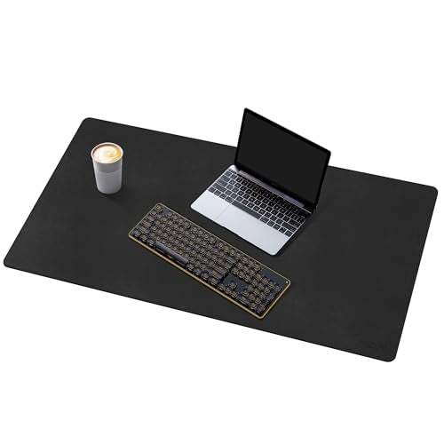 Mydours 36" x 16" Large PU Leather Desk Pad with Non-Slip Suede Base, Black Waterproof Mouse Pad, Spacious Surface for Keyboard & Laptop, Office Home Gaming Desk Protector, Easy Clean Smooth Cover - color: Black, size: 35.4" x 15.7"