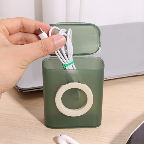 Portable Desktop Organizer Box Transparent Dustproof Data Cable Storage Boxes Home Desktops Organizers Case,Green - color: Green