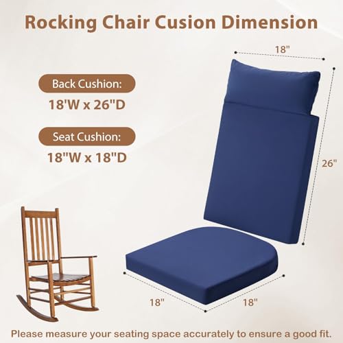 Waterproof Rocking Chair Cushions Outdoor & Indoor, Wooden Rocking Chair Pads, Non-Slip Large Glider Rocker Replacement Cushions with Pillow & Ties,Seat & Back Cushion for Rocker Blue - color: Blue