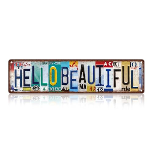 Vintage Hello Beautiful Metal Tin Signs Wall Decor | Man Cave Street Signs 16 x 4 Inches - color: Hello Beautiful