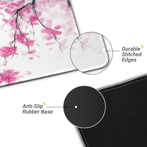 Gaming Mouse Pad, Large 31.5 x 11.8 inches Mousepad, Long Keyboard Pad, Cute Mouse Mat for Computer with Stitched Edges and Non-Slip Base (Pink Cherry Blossoms) - color: Pink Cherry Blossoms