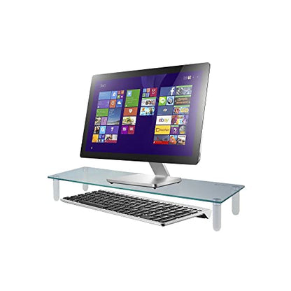Kantek Glass Monitor Riser with 5mm Tempered Glass Platform and 40-Pound Capacity, 22-Inch W x 8.25-Inch D x 3.25-Inch H, Clear Glass (MS370) - size: Wide