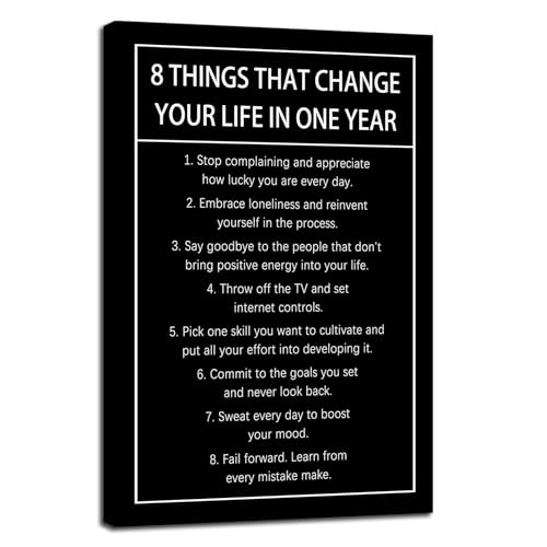 Motivational Canvas Wall Art 8 Things That Change Your Life In One Year Inspirational Wall Decor Quotes Poster Print Artwork for Office Living Room Framed Ready to Hang [12''Wx 18''H] - color: A-ONE-23, size: 12"L x 18"W