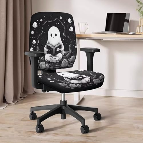 Cute Ghost Office Chair Covers 2 Piece Stretchable Computer Chair Seat Cover Dorm Computer Rotating Chair Slipcover Washable Seat and Back Cover Chair Padded Cover Black - color: Cute Ghost