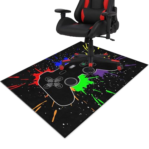 Gaming Chair Mat for Carpet Hardwood Tile Floor,36"x48" Gaming Rug for Gaming Room, Under Desk Non Slip Gamer Rug,Low-Pile Game Room Rug,Rubber Backing Large Gaming Chair Floor Mat,Colorful Gamepad - color: Colorful Gamepad