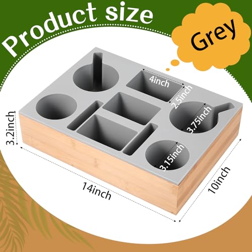 Yerliker Couch Cup Holder Tray, Silicone Lining Couch Caddy Waterproof Anti-spill Sofa Cup Holder for Bed Car Seat Organizer, Hold Mugs, Drinks, Snacks, Phones, Remotes(Rectangle,Grey,Bamboo) - color: Grey, size: Bamboo