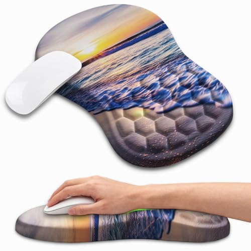 Ergonomic Mouse Pad with Wrist Rest, Memory Foam Wrist Support for Carpal Tunnel Pain Relief, Massage Design Mousepad and Non-Slip Base for Office and Gaming, 12x8 Inch, Beach Sunset - color: Beach Sunset