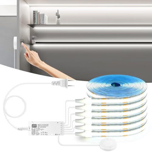 Under Cabinet LED Lighting kit, 6 PCS 6500K White LED Strip Lights Penetrable Wood Touch Dimmable COB LED Strip with 60W Adapter for Kitchen Cabinet,Counter,Shelf,TV Back,Showcase - color: White, size: 6.56Ft