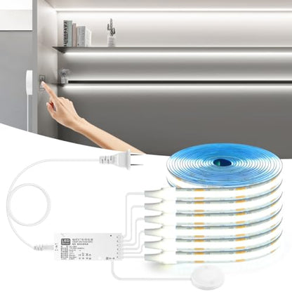 Under Cabinet LED Lighting kit, 6 PCS 6500K White LED Strip Lights Penetrable Wood Touch Dimmable COB LED Strip with 60W Adapter for Kitchen Cabinet,Counter,Shelf,TV Back,Showcase - color: White, size: 6.56Ft