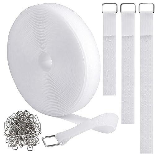 YMCRLUX 1"x16ft Hook and Loop Straps with 25 Metal Buckles, Adjustable Fastening Cable Straps, Cut-to-Length Cinch Strap, Reusable Nylon Securing Cord Ties for Organizer or Storage, 1 inch Wide, White - size: 1in x 16ft White