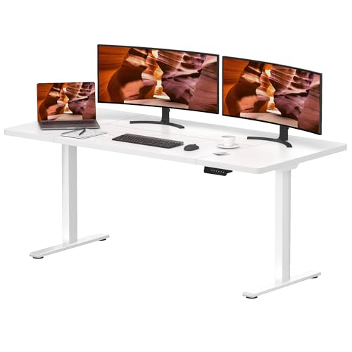 Dual Motor Standing Desk, Large Stand Up Desks, 71x31 Inches Electric Sit Stand Desk, 4 Memory Preset Adjustable Height Desks Home Office Desks(White) - color: White, size: 7131