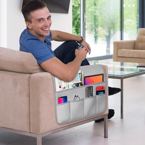 Remote Control Holder for Armchair，Couch Caddy Organizer TV Remote Holder for Bed Storage 5 Pockets，Remote Caddy Bedside Organizer Bedside Table Organizer (LightGray, 35''x18'') - color: LightGray, size: 35"x18"