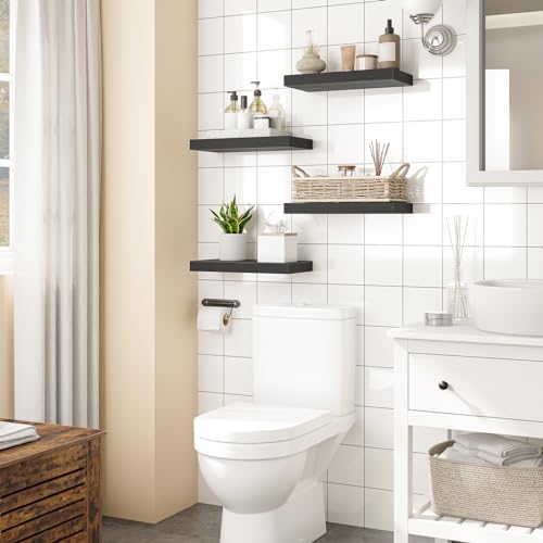 HOOBRO Floating Shelves for Wall, Wall Mounted Shelf Set of 2, 15.7" Hanging Shelf with Invisible Brackets, for Wall Decor Storage in Bathroom Bedroom Kitchen Living Room Office, Black BK40BJ01 - color: Black, size: 15.7 Inches