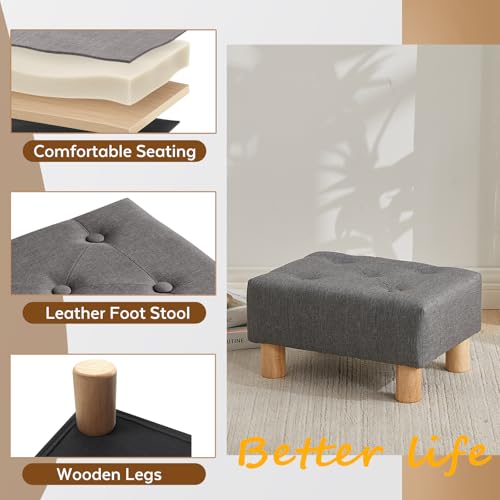 Small Foot Stool Ottoman, Linen Footstool Ottoman Foot Rest for Couch, Rectangle Footstools and Ottomans Small for Living Room, Entryway and Bedroom (Gray) - color: Gray (Linen)