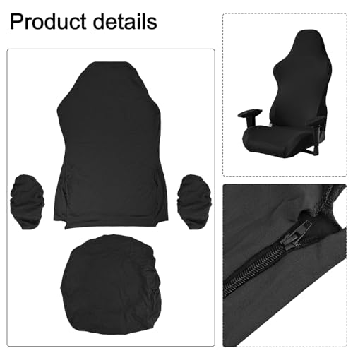 Stretch Gaming Chair Cover, Soft and Comfortable, Dust Protection, Modern Design, for Office Computer Racing Seat(Black) - color: Black
