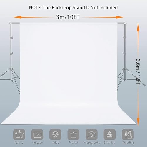 12x10 FT White Backdrop Background for Photography, 100% Polyester Photo Booth Backdrop Foldable Washable White Screen for Portrait Photoshoots Booth Party Video Studio - color: White, size: 12 X 10FT