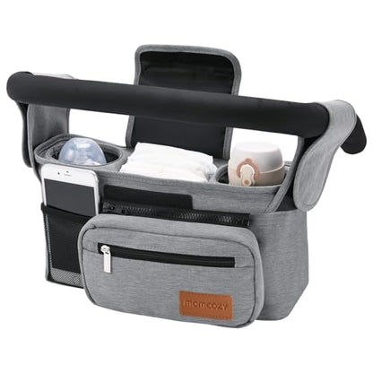 Momcozy Universal Stroller Organizer with Insulated Cup Holder Detachable Phone Bag & Shoulder Strap, Fits for Stroller Like Uppababy, Baby Jogger, Britax, BOB, Umbrella and Pet Stroller - color: Grey