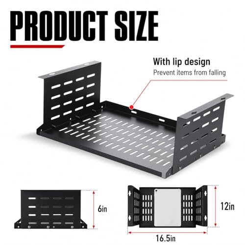 Under Desk Computer Mount for Small Form Factor Sff Computers and Pcs, Using Space 16.7" x H 6" x D 12" Mount Shelf Organizer for Office Home Workstation Gaming Stand up Desk - size: 6 inch High