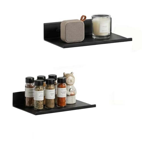 Z metnal Small Floating Shelves for Wall, 8-Inch Modern Aluminum Metal Display Shelf, Rustproof Minimalist Decor Wall Shelf for Bathroom, Bedroom & Office, Wall Mount, Matte Black, 2-Pack - color: Black, size: 8 inch (2 Pack)