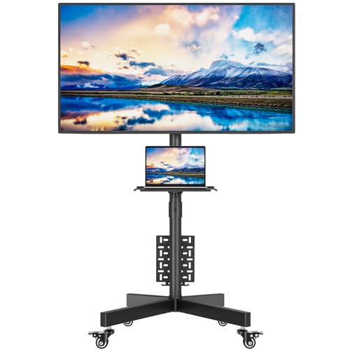 BONTEC Rolling TV Stand with Pegboard Storage for 32–65 Inch TVs, Holds, Height Adjustable Mobile TV Cart on Metal Wheels with Shelf & Cable Management,Holds up to 88 lbs, Max VESA 400x400mm - color: Black, size: 32-65 Inch