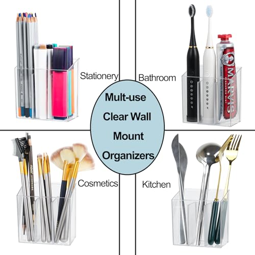 ZEXALOR Wall Mounted Storage Organizer Bins Organizing Shelf Basket Clear Plastic Makeup Organizer Adhesive Hanging Bin Fridge Organizer for Bathroom,Kitchen,Cabinet,Pantry,Countertops (3.7×2.6×3.9") - size: 3.7 × 2.6 × 3.9"