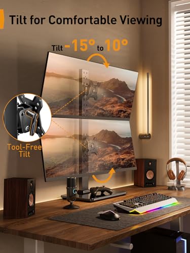 Perlegear Dual Vertical Monitor Stand for 13-40 inch Screen, 13 Height Settings, Dual Computer Stand with 360 Degree Rotation, Up to 44 lbs, Max VESA 100x100mm, PGTVS30 - style: Dual Monitor Stand