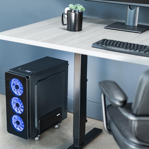 VIVO Computer Mid-Tower Case, CPU Steel Rolling Stand, Adjustable Mobile Cart Holder with Locking Caster Wheels, Black, CART-PC01 - style: Mid Tower Cart