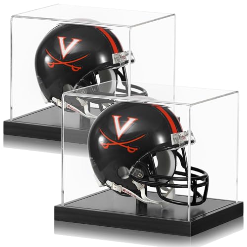 JupDec Mini Helmet Display Case, Acrylic Clear 1/2 Football Baseball Helmet Showcase, UV Protection Collectibles Box with Solid Wood Base & Riser, Ideal Gift for Sports Fans, Black,2 Pack - size: 2 Pack