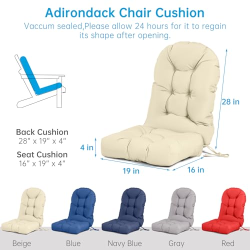 Adirondack Chair Cushion Tufted Waterproof Outdoor Rocking Chair Cushions with Ties Anti-Slip High Back Patio Chair Cushions for Patio Furniture Cushions - color: Beige